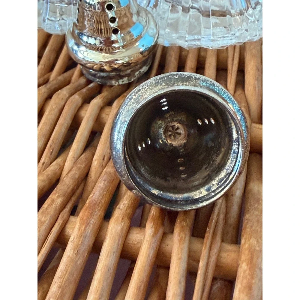 Leonard Japan Silver Plate and Fluted Glass Salt and Pepper Shakers Set